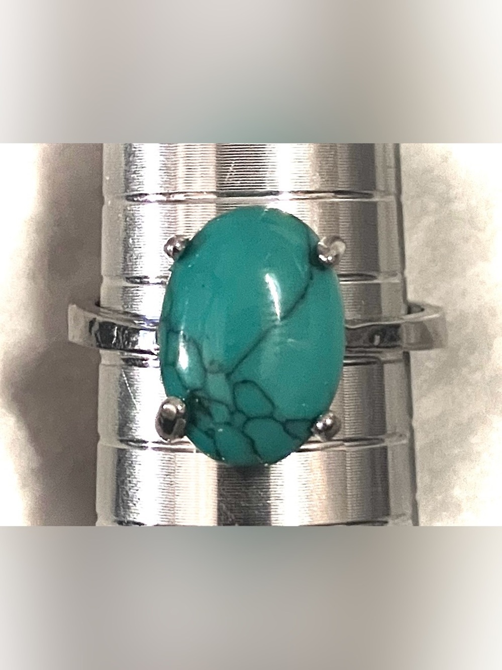 Turquoise Oval Stone Silver Ring - Women Jewelry
